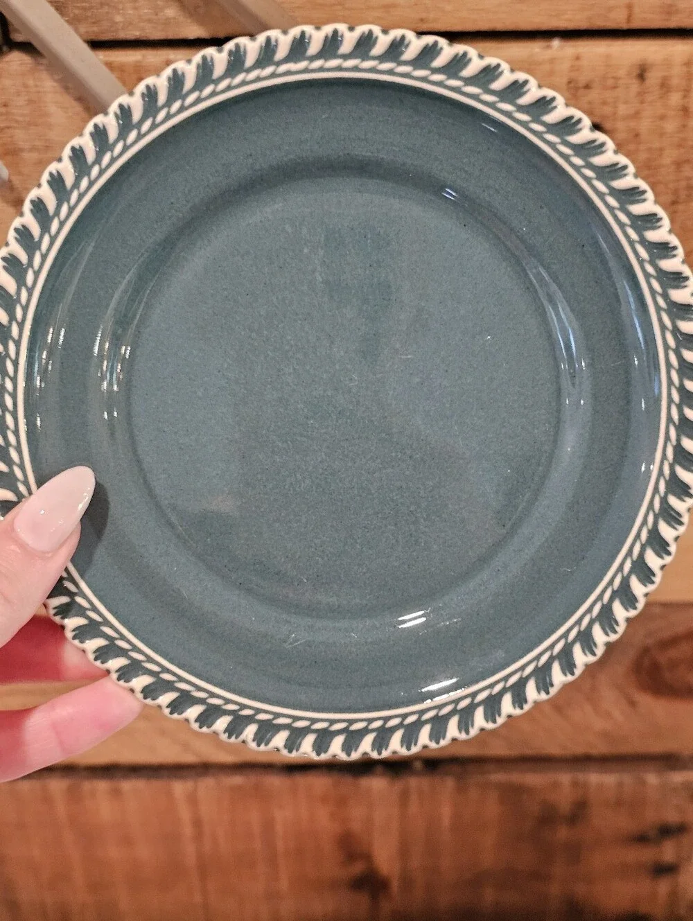 Set Of 4 Vtg 50's Harker Pottery Corinthian Green Bread & Butter/Dessert Plates